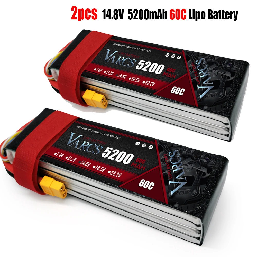 VARCS-Lipo 배터리, 2S 3S 4S 6S 7.4V 11.1V 14.8V 22.2V 5200mAh 60C 120C, RC 자동차 보트 트럭 헬리콥터 비행기 레이싱, 2 개입