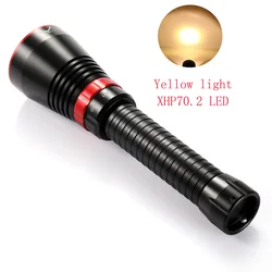 New Led Diving Flashlight 6000 Lumens XHP70.2 Yellow Light Super Bright 100M Underwater Catch Fish Scuba Torch Lamp