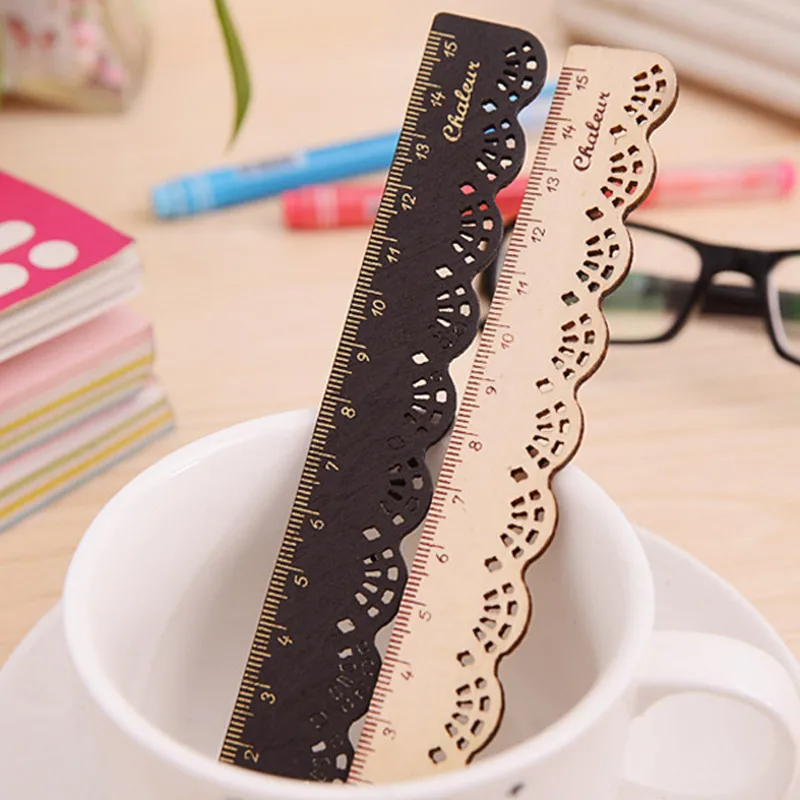 

10 pcs/lot Creative retro lace engraving wooden ruler waves 15cm Lovely Rulers Student Stationery Gifts School Office Supplies