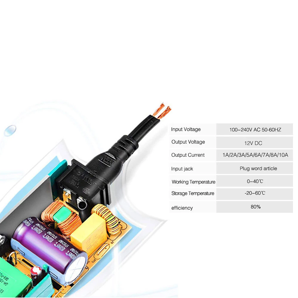 DC12V LED Power Supply 1A 2A 3A 5A 6A 7A 8A 10A Switch Transformer for FOB COB Led Lights Adapter