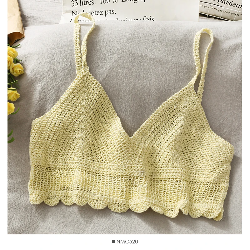 OUMEA Women Crochet Cotton Camis Top Candy Color Sweet Summer Beach Sexy Spaghetti Croceht Cropped Tops Scallop Edge Backless