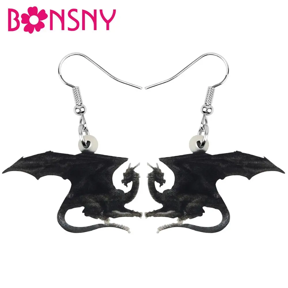 Bonsny Acrylic Black Dinosaur Dragon Earrings Animal Drop Dangle  Jewelry For Women Girls Teens Kids Charm Decorations Gift Bulk