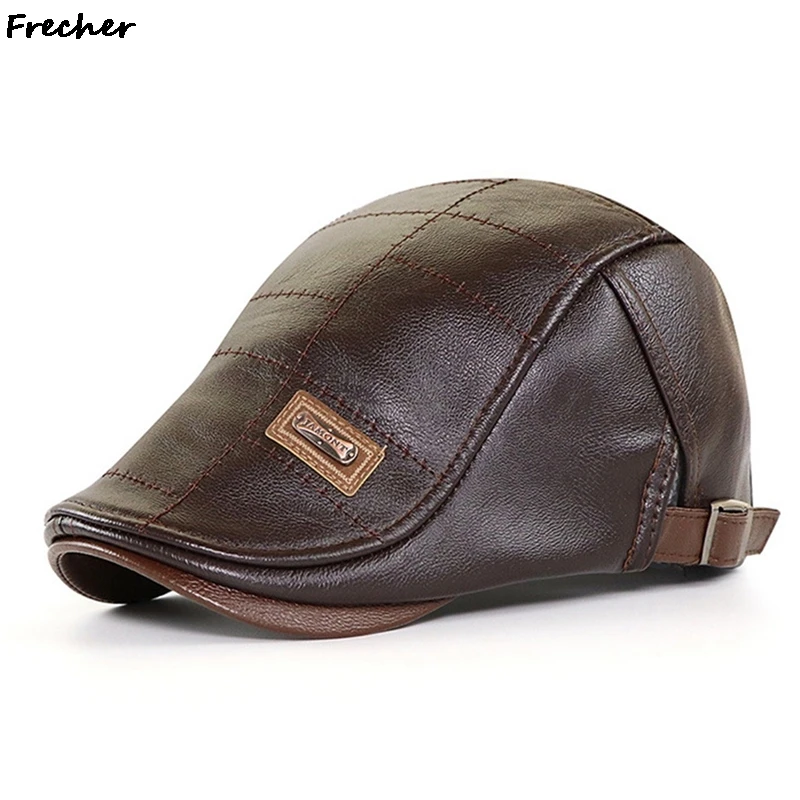 Top Level Leather Newsboy Cap Men Gorras Planas Duckbill Visor Hat Winter Autumn Warm Flat Caps Vintage Man Boinas Hats