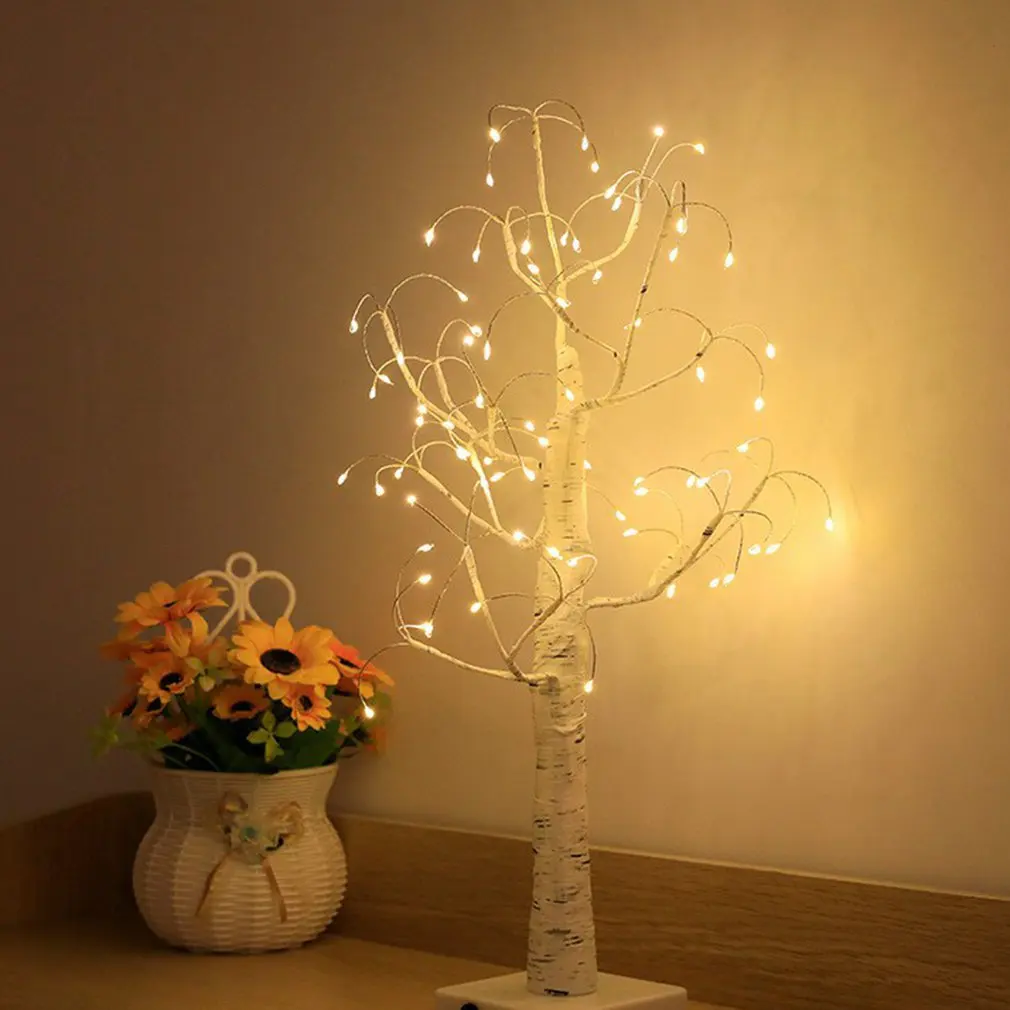 LED Firefly Tree Lights Bonsai Bedroom Desk Top Table Lamp Decoration Touch Branches Home Party Holiday Warm Light