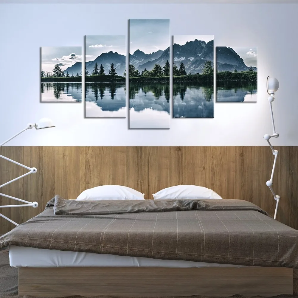 5Pieces diamond Full drill Square round diamond embroidery nature Mountain Lake Tree Scenery mosaic painting canvasZP-592