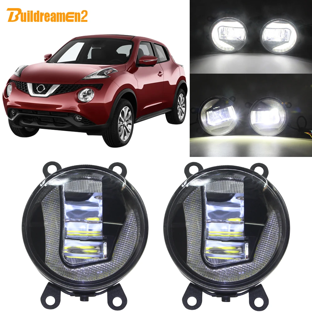 

Buildreamen2 2 Pieces Car LED Projector Fog Light + DRL Daytime Running Light White 12V For Nissan Juke F15 Hatchback 2010-2014