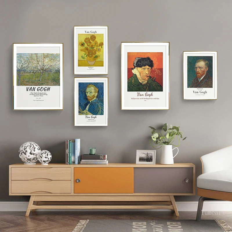 World Famous Van Gogh Self-portrait Sunflowers Canvas Painting Art Print Poster Picture Wall House Decoration Living Room Murals