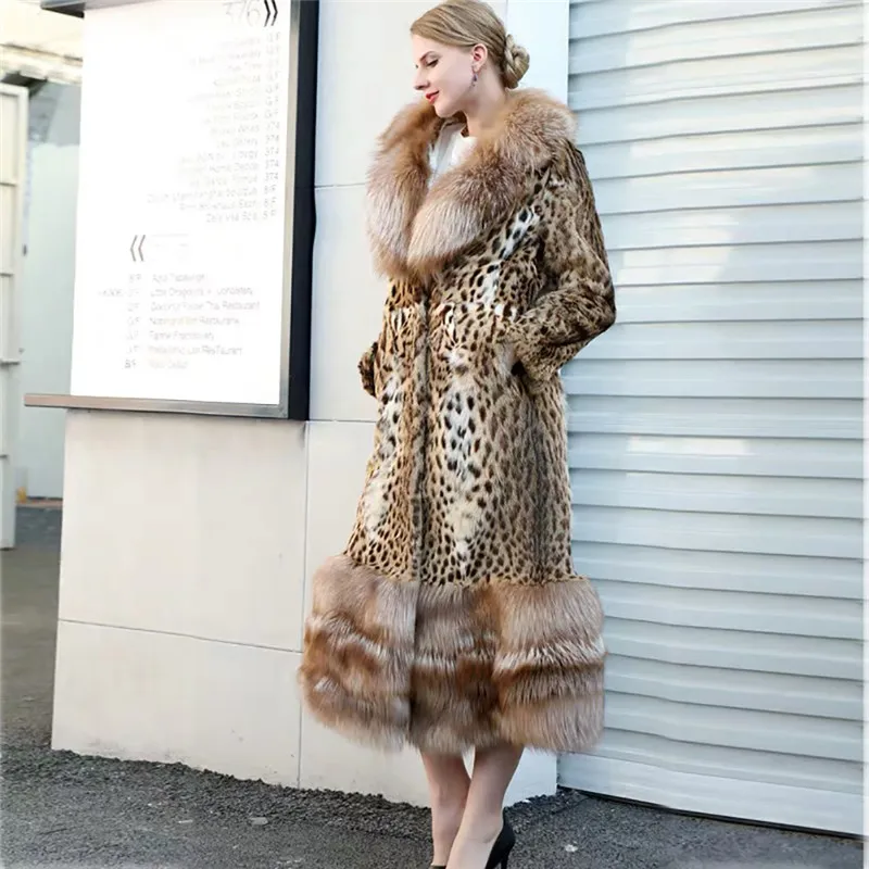 Fashion Luxury Natural Beaver Fur Coat With Big Red Fox Fur Collar And Bottom Women Real Fur Coats Long Fur Jackets Winter