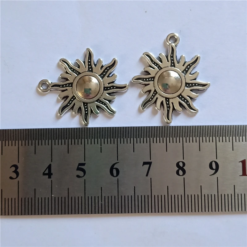 12pcs Antique Silver Color Sun Charm Pendant,  Boho Style Charm, Charms for DIY, Jewelry Findings 28x24mm