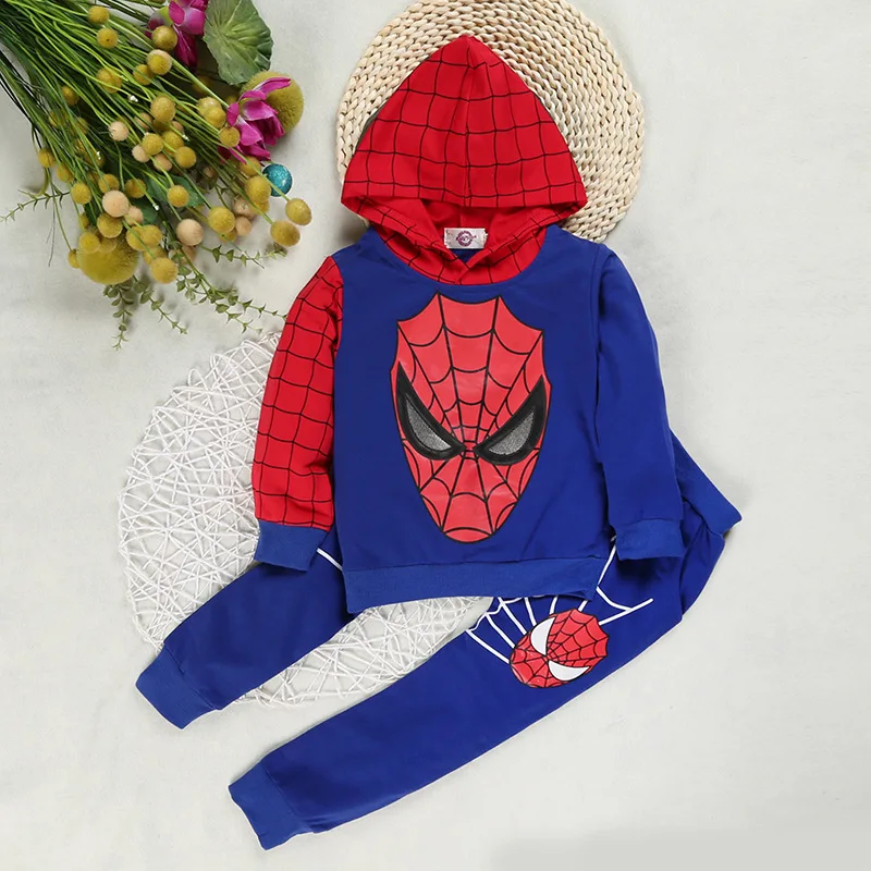 Spiderman Children Clothes Set Spring Autumn Boys Coat Kids Pant Girls 2PCS Long Sleeve Hoodies And Sweatshirt Trousers Toddler