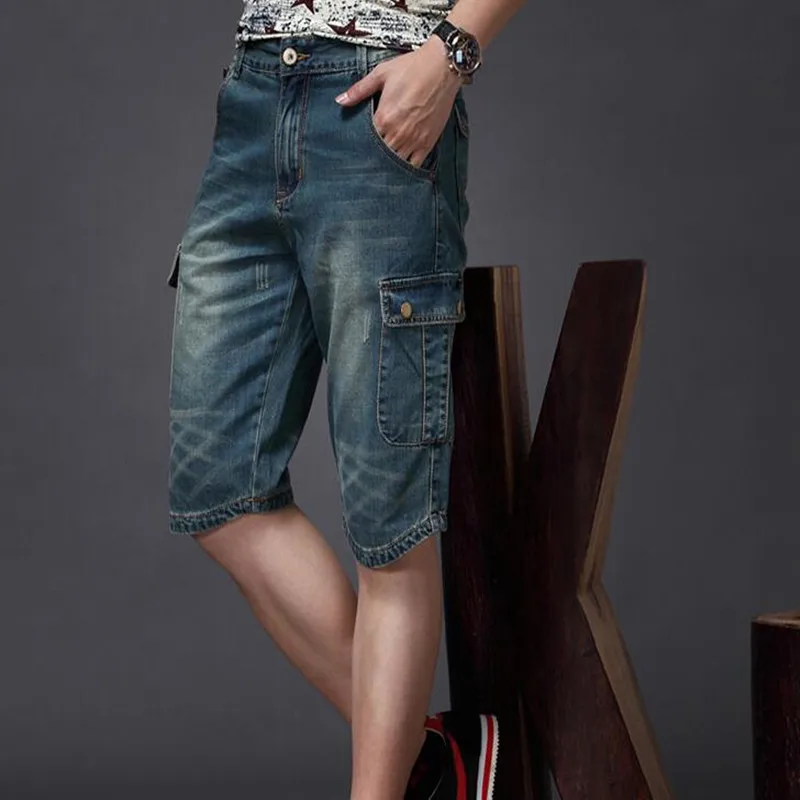 New Summer Jeans Shorts New Men's Denim Shorts Straight Multi-pocket Baggy Cargo Trousers Men Cowboy Bottoms
