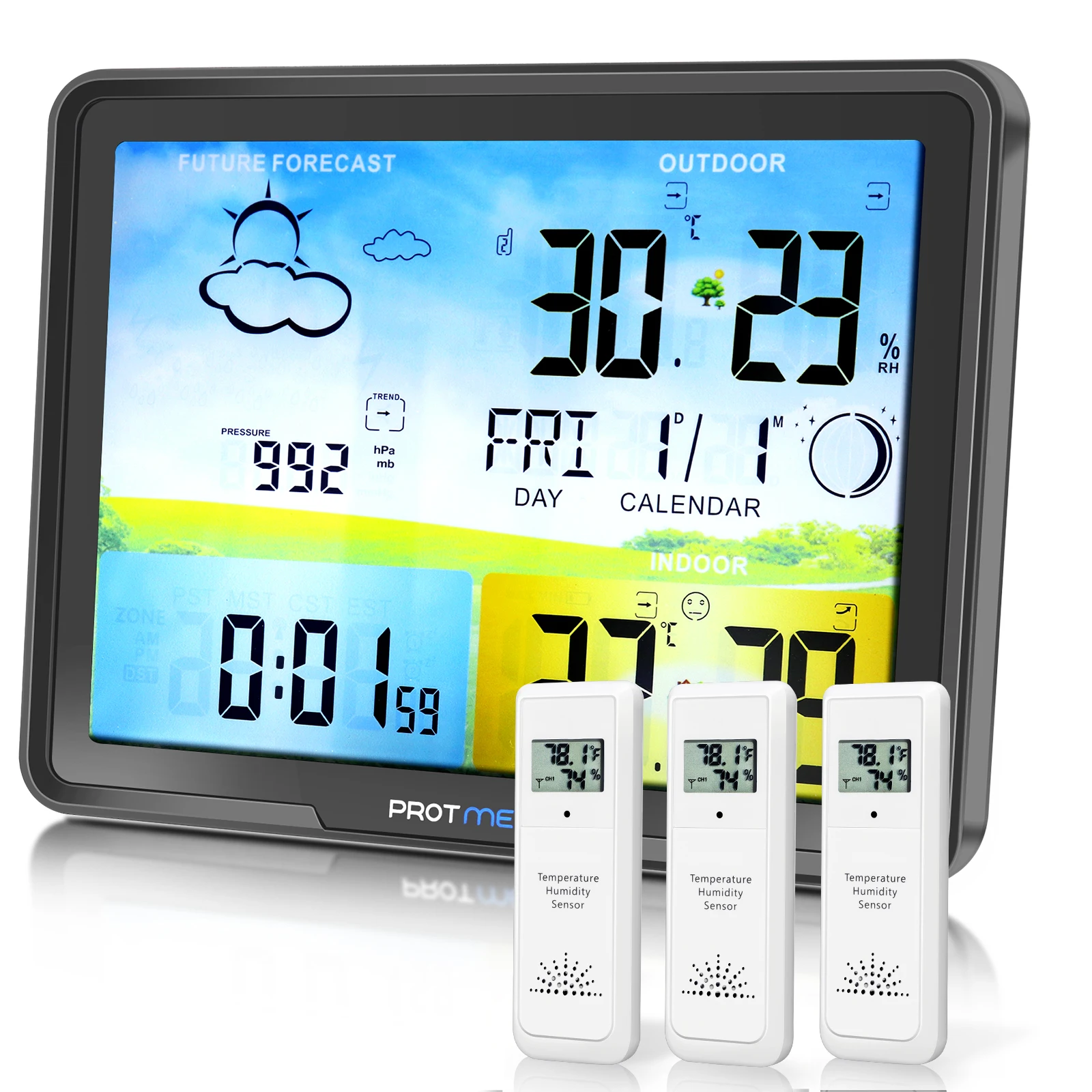 

Protmex PT20C Weather Station Digital Forecast Hygrometer Humidity Temperature With 3 Wireless Sensors Indoor Outdoor Monitor