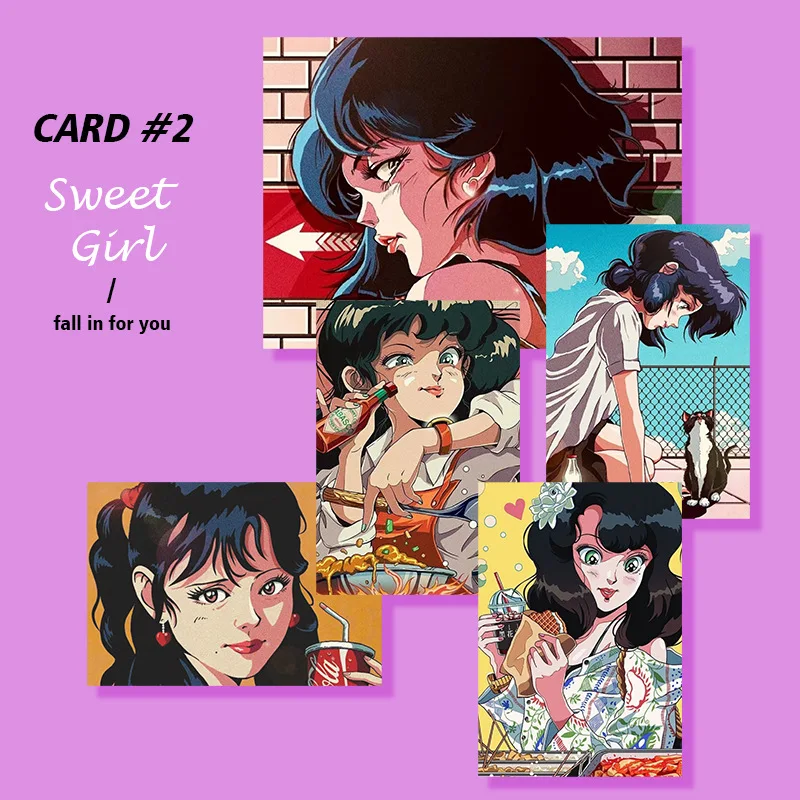 ​Japanese Cartoon Sweet Retro Girl Decoratiove Card 9 Sheets Creative Diy Wall Sticker Beautiful Postcard Bookmarks Photo Props