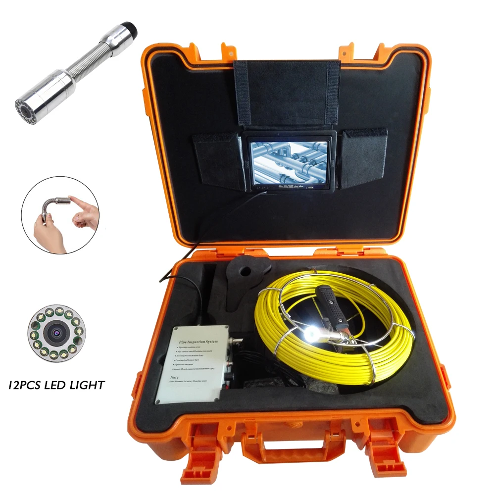 

23mm 1000TVL Pipe Sewer Video Camera 20m Cable 7'' Screen For Endoscope Industrial Pipeline Inspection System 12V4500mAh Battery