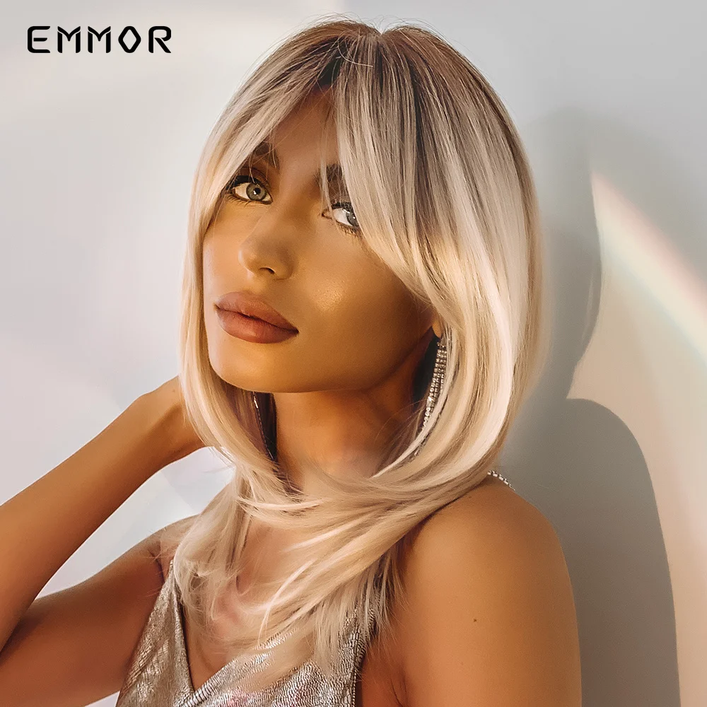 Emmor Ombre Brown to Blonde Wigs Natural Soft Layered Blond Hair Wig for Women Cosplay Synthetic Wigs High Temperature Fiber