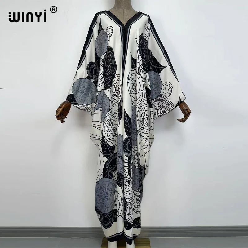 

kuwait Fashion Blogger recommend popular printed silk kaftan maxi dresses loose summer beach bohemian long dress for lady