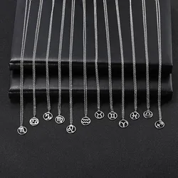 Cazador Zodiac Pendant Necklace for Women 12 Constellation Aries Pisces Gemini Chocher Stainless Steel Jewelry Gold Color Gifts