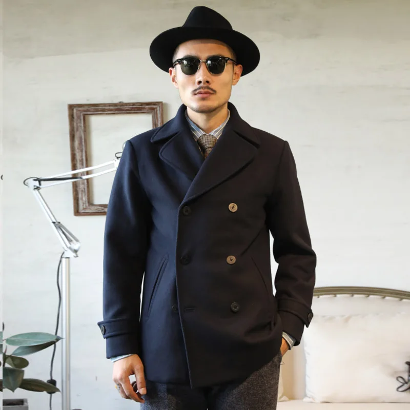 WT-0001 Read Description ! Asian size navy jacket mans winter thick warm 1000 gsm wool pea jacket