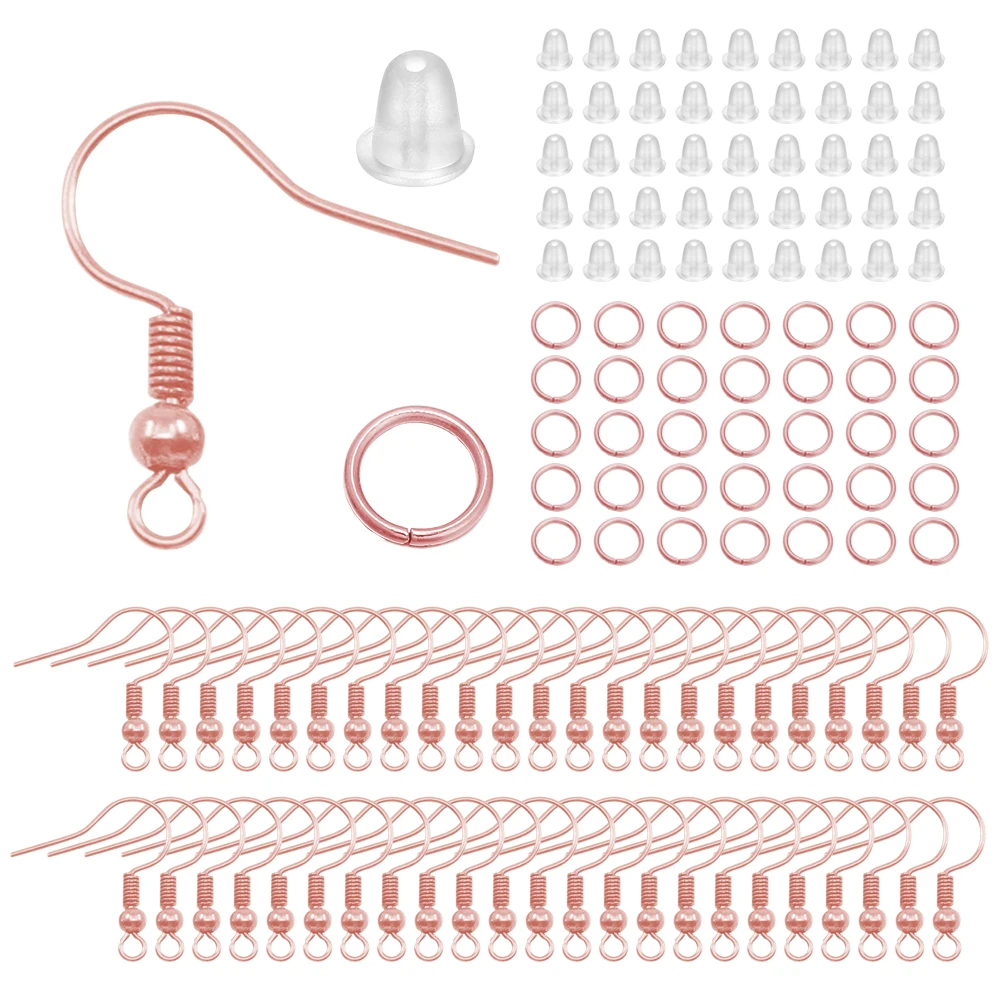 100/300 Stks/partij Hypoallergene Oorbelhaak Kit Mixkleur Oordraden Vishaken Open Springringen Oordopjes Voor Diy Sieraden Maken