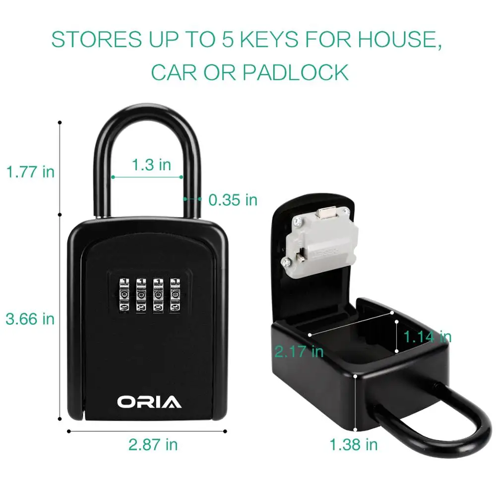 ORIA Key Lock Box Wall Mounted Key Safe Box Weatherproof 4 Digit Combination Key Storage Lock Box Indoor Outdoor Key Holder