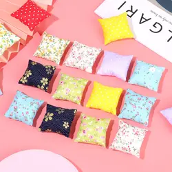 2PCS 1:12 Scale Toys Furniture Cushion Mini Dollhouse Pillows For Couch Sofa Floral Printed Miniature Cushions Doll Accessories