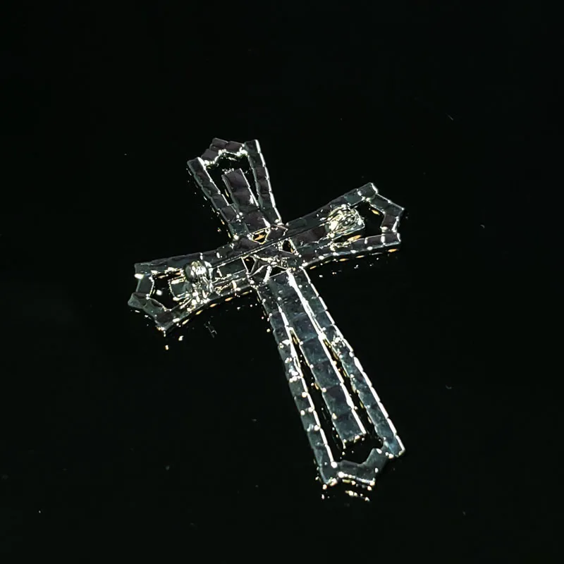 Crystal Handmade Cross Lapel Pin in Sliver Tone Rhinestone Jewelry&Accessories Christian Religion Gift