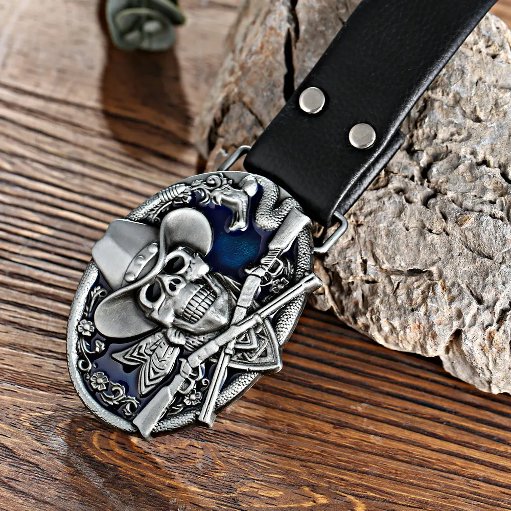 Halloween gothic skull base oil belt buckle western cowboy leather belt men and women birthday gifts