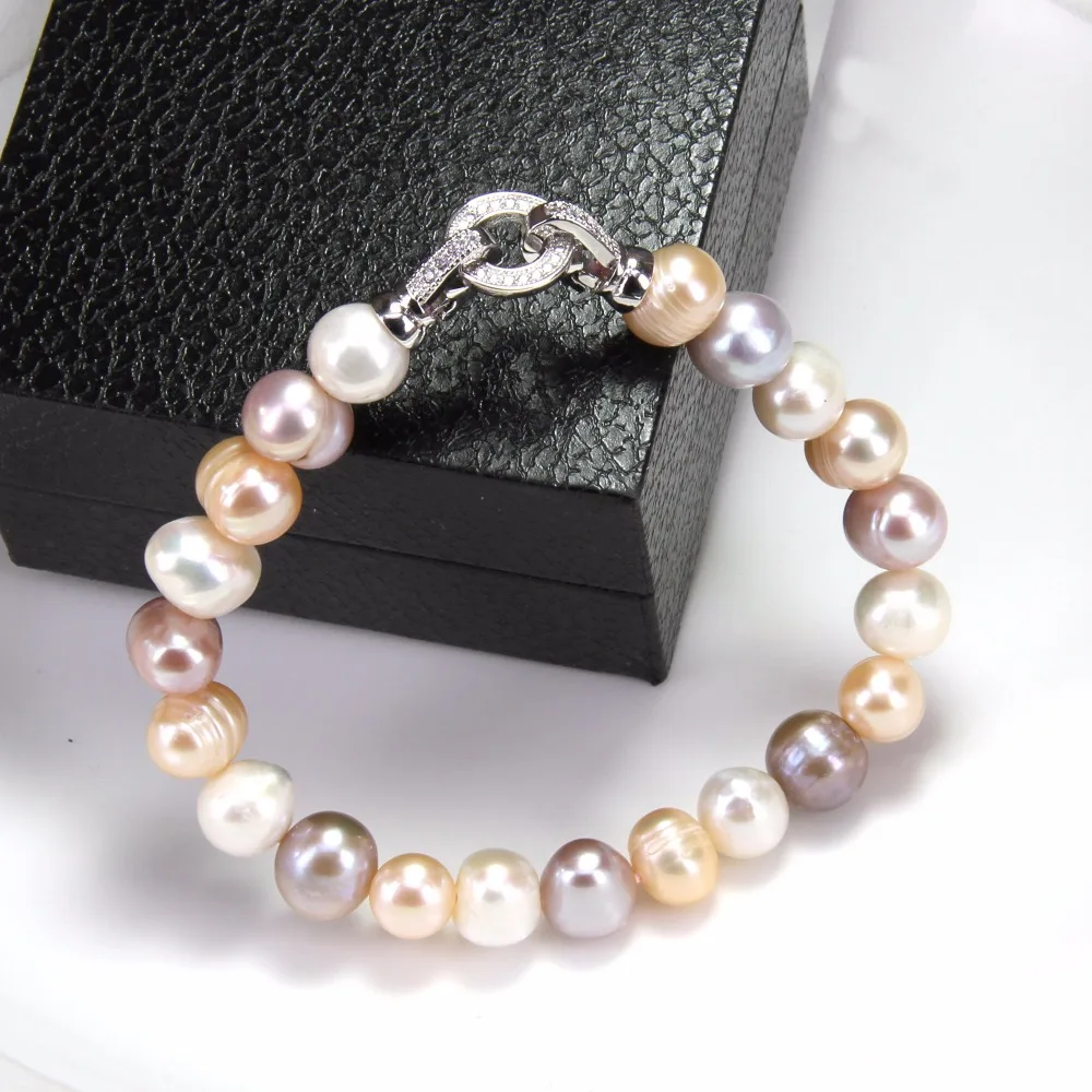 8MM Ts Multi-color Freshwater Pearl Circle Clasp with Clear Macro CZ, European Rebel Heart Jewelry for Men and Women Gift