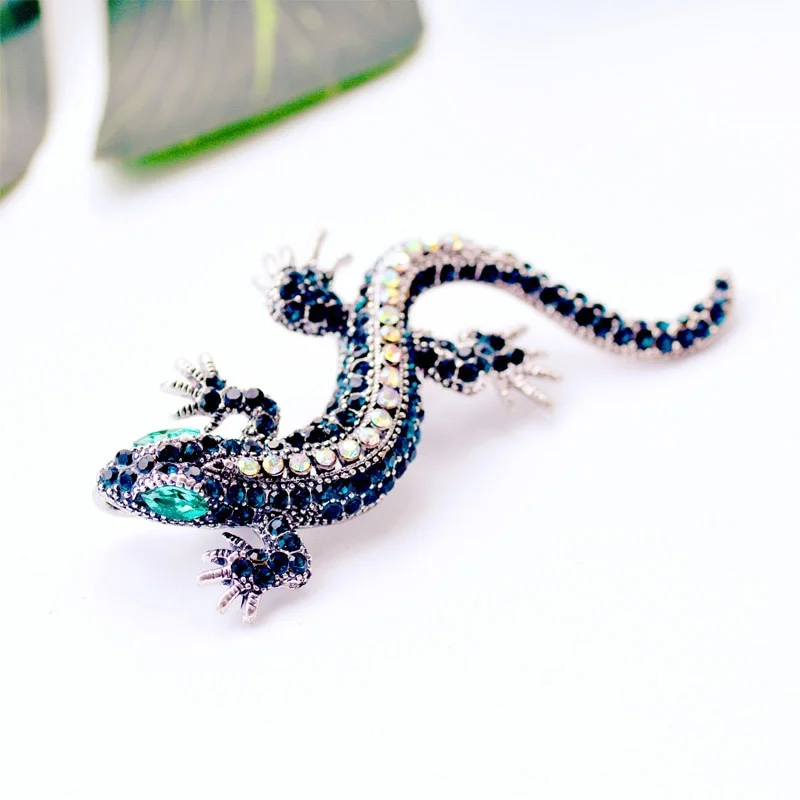 Funny Lizard Rhinestone Brooch Pin Women Geckos Party Dorcus Pin and Brooch Clothes Jewelry Vintage Metal Brosch