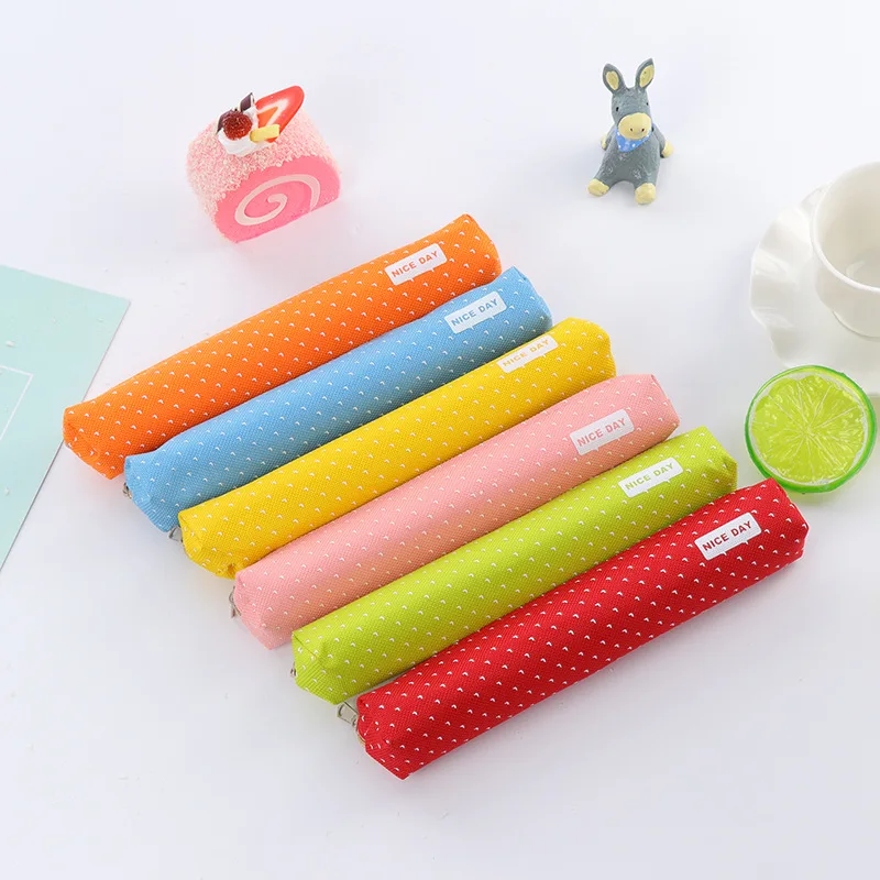 Long canvas pen bag Cute School pencil case small pen case for student pencil bag kawaii School supplies Candy color storage bag