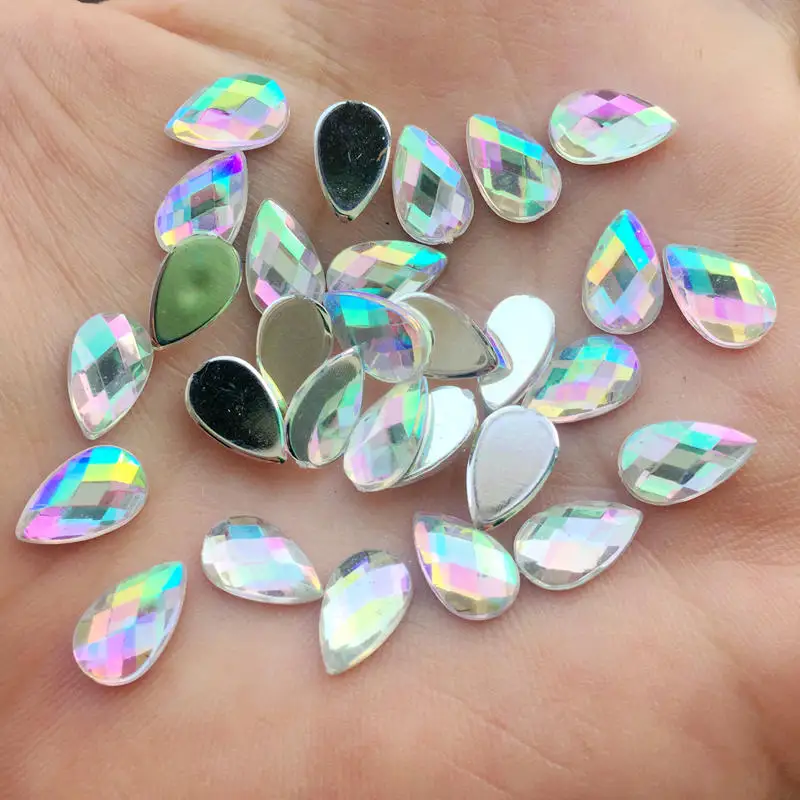 80pcs 6*10mm Tear drop Rhinestones Flat Back Acrylic Gems Crystal Stones Non Sewing Beads for DIY Clothes -HB00