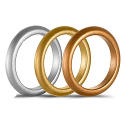 Gold Silver Color Flexible Silicone Ring Food Grade 3mm FDA Glossy Sports Environmental Finger Rings for Women Men Wedding Band