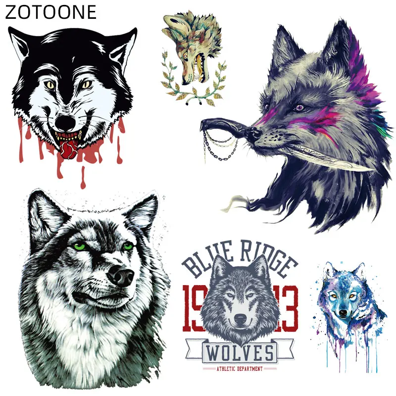 ZOTOONE Wolf Head Patch Ironing Applique Cartoon Animal Stickersfor Clothing Thermo Transfers for Kids Boy Patches for T-shirt D