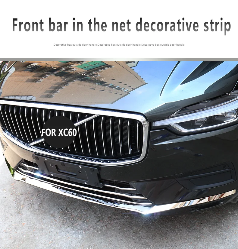 Chrom-Dekoration für Volvo XC60 2018 2019 2020 2021 Frontstoßstange Glanzstreifen Netz Frontlippe Antikollisions-Dekorationsaufkleber – Detail 1