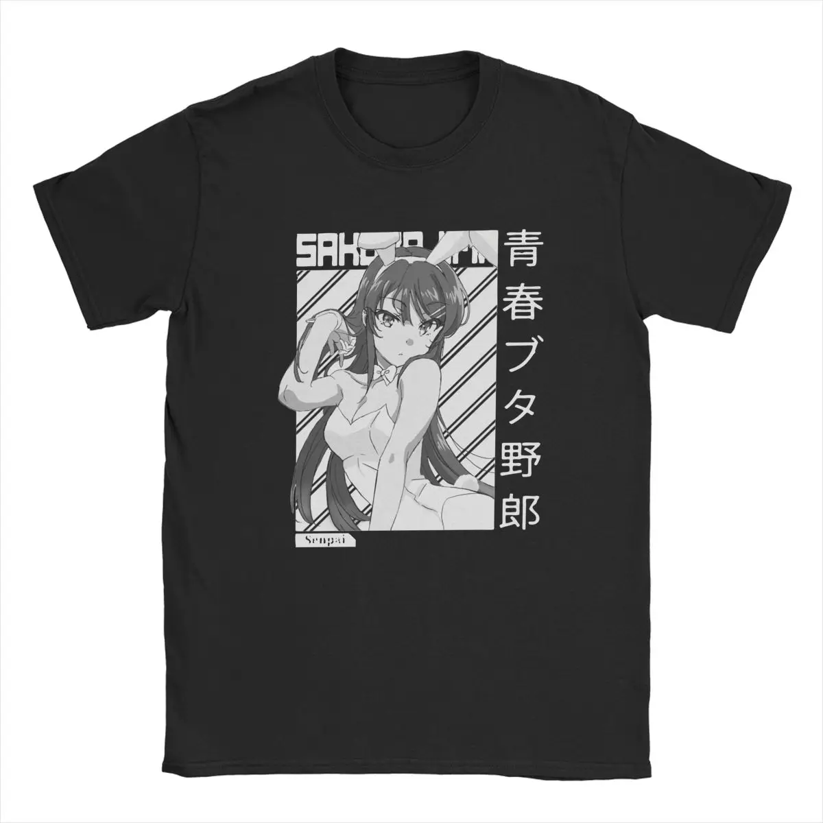 Mai Sakurajima T-Shirt Men Round Collar 100% Cotton T Shirt Rascal Does Not Dream of Bunny Girl Senpai Short Sleeve Tees