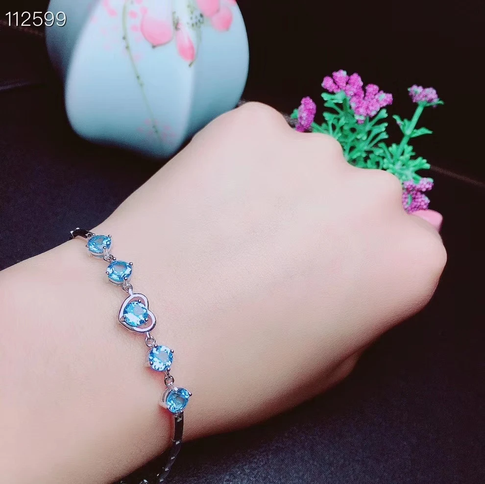 KJJEAXCMY Fine Jewelry 925 Sterling Silver Inlaid Blue Topaz Women's Hand Bracelet Party Anniversary Halloween Gift
