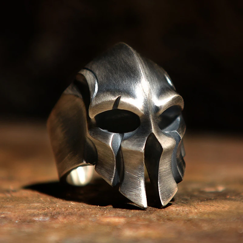 Retro Punk Spartan Warrior Mask Mens Rings for Vintage Classic Male Warrior Helmet Ring Hip Hop Viking Style Party Prom Jewelry