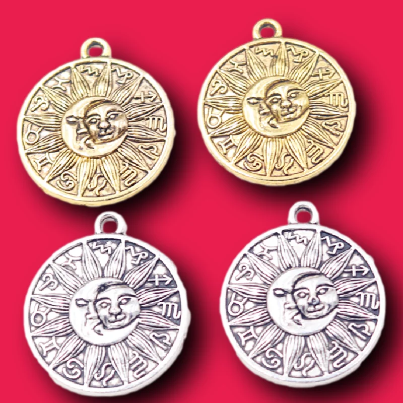 8pcs Astrology Medallion Celestial Charms Moon And Sun Jewellery Pendants DIY Charms For Bracelet Necklace Making 29*25mm A267