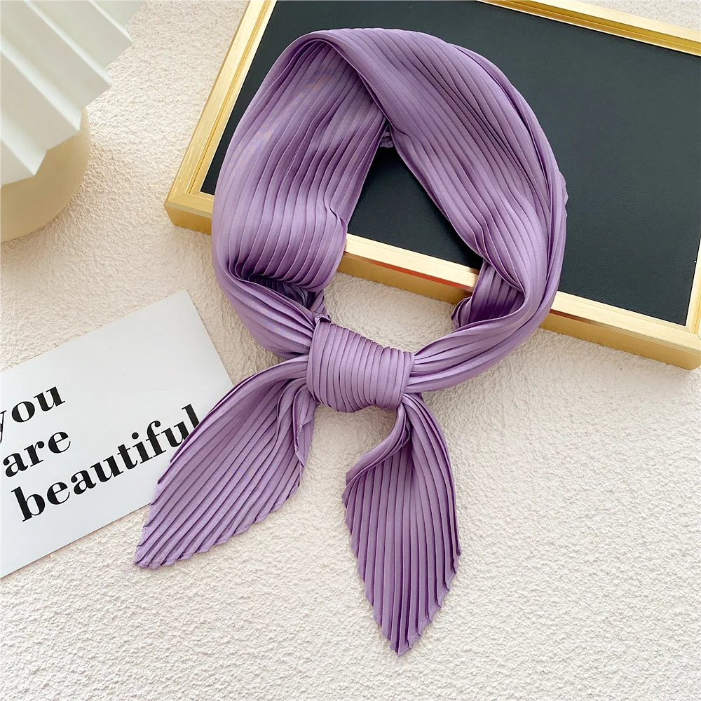 70cm Small Square Silk Scarf Women Fashion Crinkle Crumple Satin Neck Scarves Pleated Foulard Femme Shawl Bandana Handkerchief