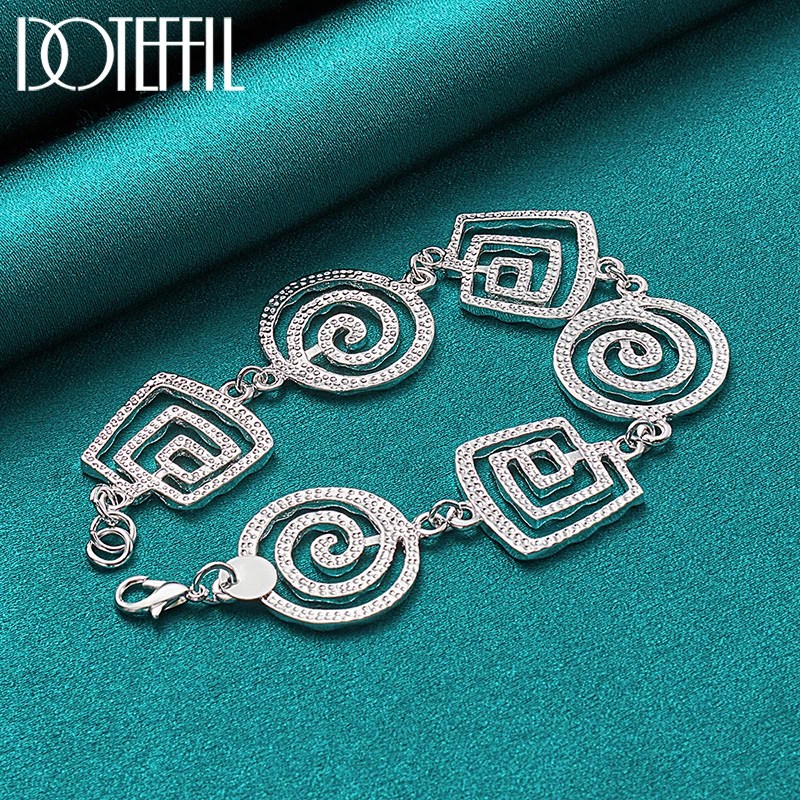 DOTEFFIL 925 Sterling Silver Wave Whorl Bracelet Chain For Women Wedding Engagement Party Fashion Jewelry