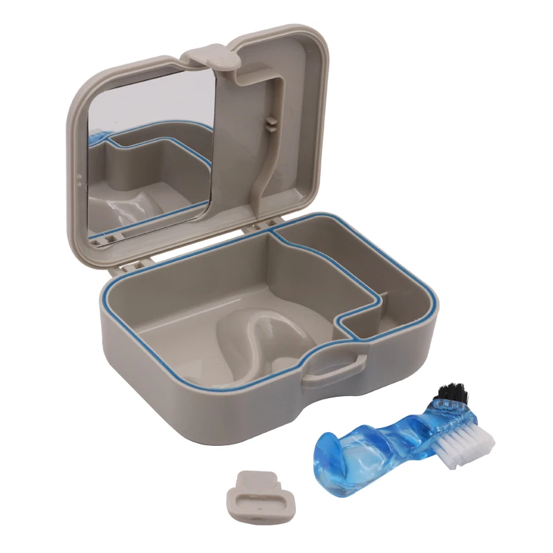 

Denture Storage Box With Mirror Brush Glass Dental Tooth Appliance Container Teeth Cleaning Tools Dental Fasle Teeth Bath Case