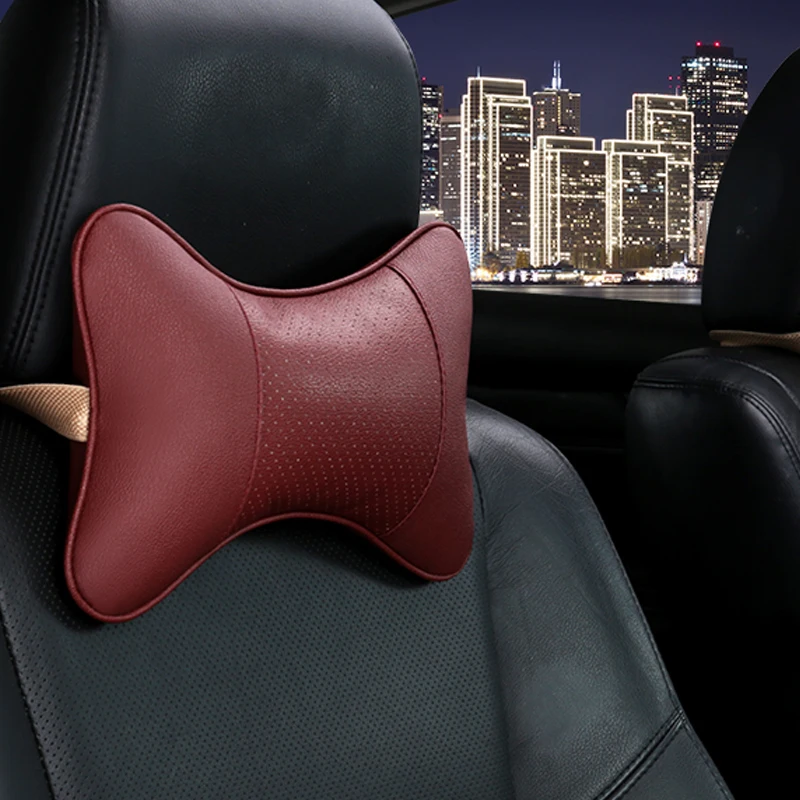 Car Neck Pillows Pu Leather head support protector black/red universal headrest backrest cushion easy install and clean