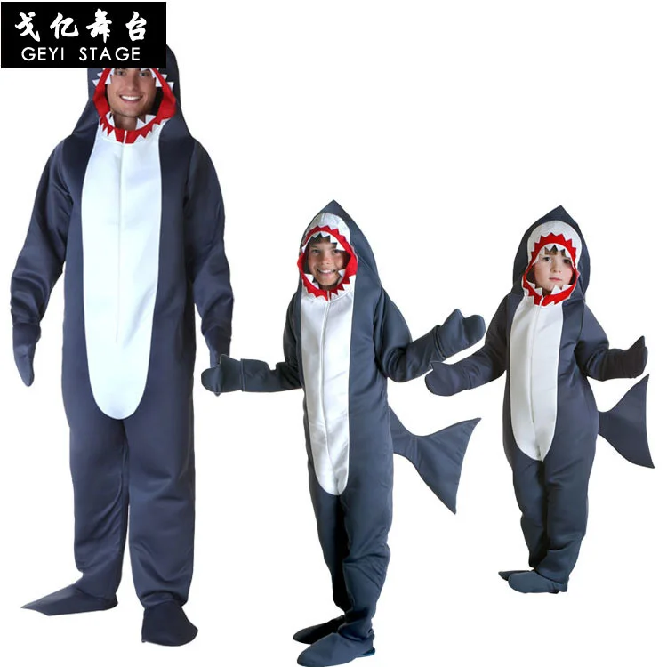 Halloween Costume For Kids Men Shark Costume Child Grey Shark Jumpsuit Animal Birthday Party Adult Boys Purim Cosplay