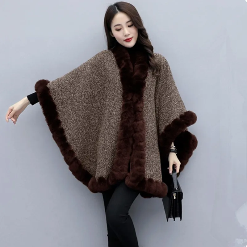 UHYTGF Mode Cape Schal Woolen Mantel Fledermaus Ärmel Temperament Weibliche Herbst Winter Mantel Wilden Fleece Warme Große Größe Mantel Jacket760