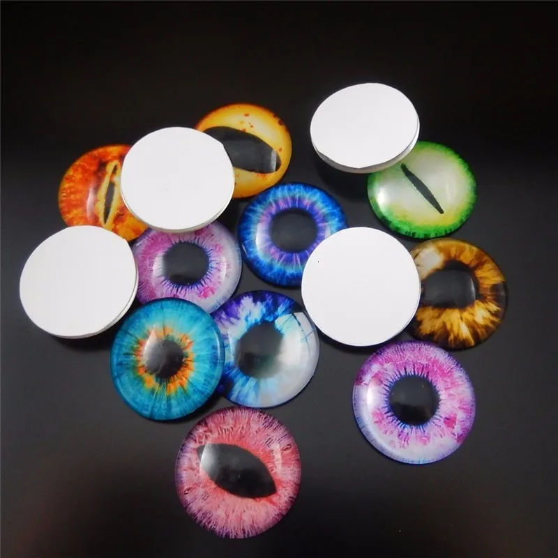 

30mm Round Dragon Lizard Frog Glass Cabochon Eyes Cameo Base Cover Cabochons 19 Styles For Toys Crafts DIY Findings