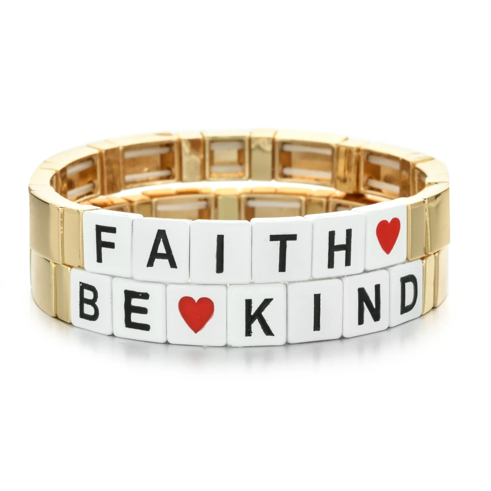 New Fashion Gold Color Enamel Tile Mama Elasticity Bracelet Gold Mom Bracelet Mothers Day Gift New Mama Handmade Gifts