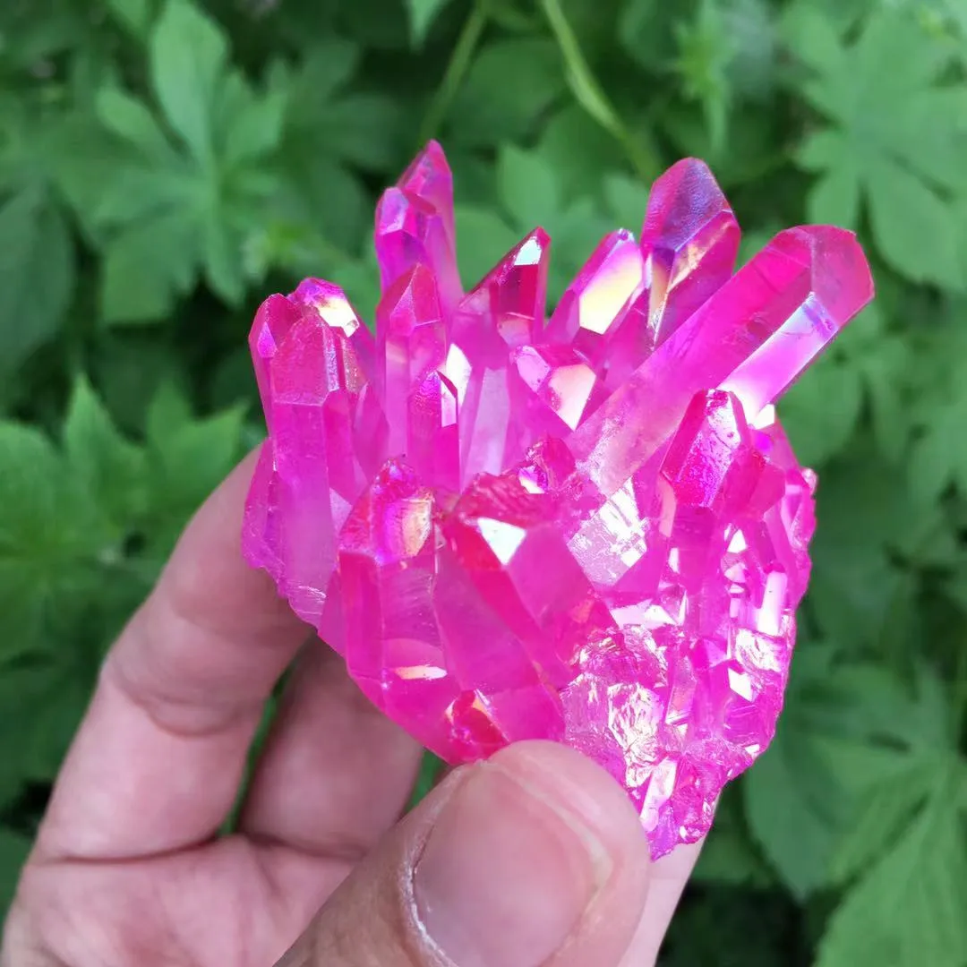 natural crystal Red angel aura quartz cluster specimens cured Titanium coating quartz cluster