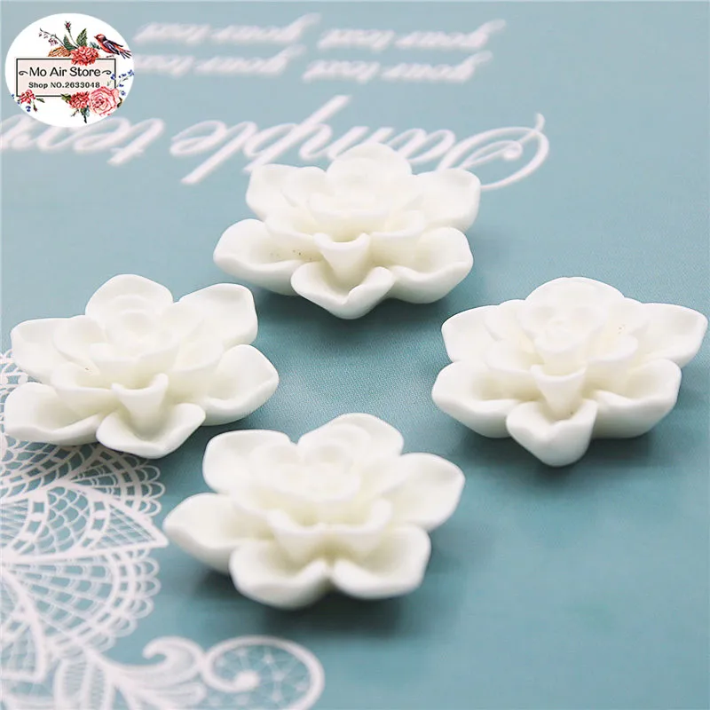 20pcs 23mm White Flower Resin Flatback cabochon DIY jewelry/phone Charm decoration No Hole