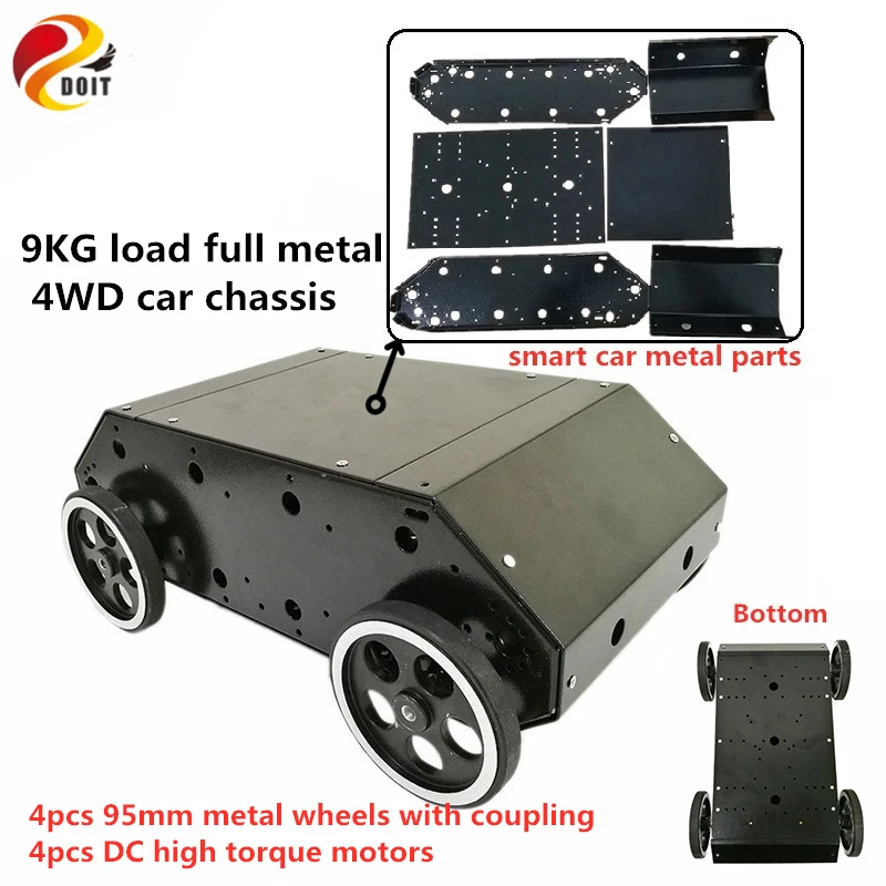 SZDOIT 9KG Load Full Metal Smart 4WD Car Chassis with Control Kit and 95mm Wheel Smart Mobile Robot Platform High Torque Motor