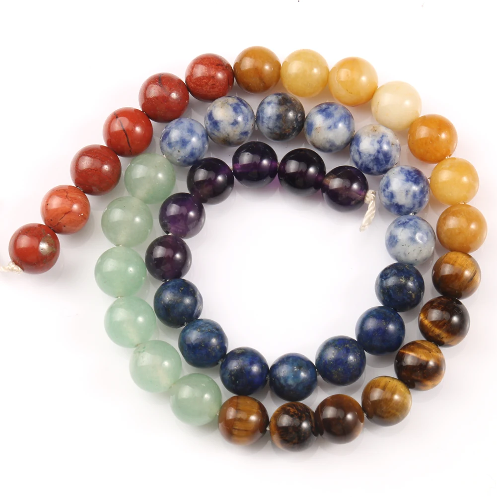 7 Chakra Beads Amethys Tiger Eye Jades Natural Stone Round Loose Beads for Jewelry Making DIY Yoga Healing Reiki Bracelet 15\'\'